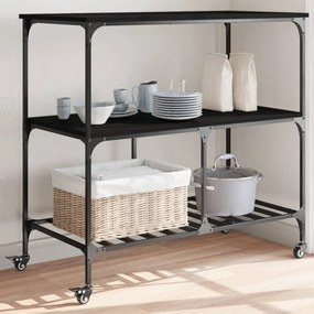 Carrello Da Cucina Nero 100x50x95 Cm İn Legno Multistrato /