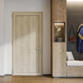 Porta d'ingresso DOLCETTI in PVC pannello bugnato mod.070 L 80 x H 210 cm in PVC quercia polacca, apertura spingere a sinistra, falso telaio non incluso