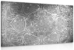 Stampa su tela – Mandala indiana con sfondo galattico in bianco e nero