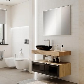 Mobile da bagno sotto lavabo Star rovere - nero/vetro dark grey L 100.3 x H 30 x P 46 cm 2 cassetti, lavabo non incluso