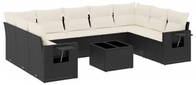 Set divani da giardino 10pz con cuscini in polyrattan nero