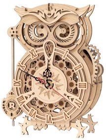 RoboTime - Orologio meccanico 3D in legno con gufo 1xAA