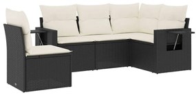 Set divani da giardino 5 pz con cuscini in polyrattan nero