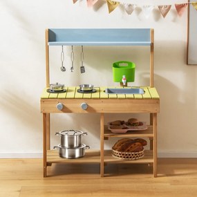 Costway Cucina giocattolo per bambini con serbatoio d'acqua rimovibile rubinetto realistico, Cucina gioco 75x35x92cm