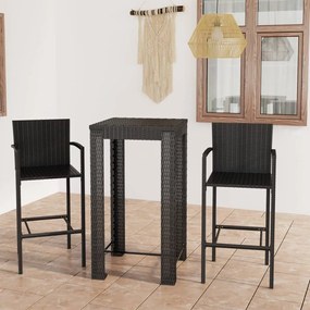 Set Bar Da Giardino 3 Pz Con Braccioli İn Polyrattan Nero /
