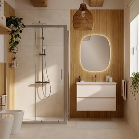 Mobile bagno sospeso con lavabo e organizer per cosmetici L 79.5 x H 55 x P 45 cm cotton, bianco 2 cassetti per vasca centrale Trevi
