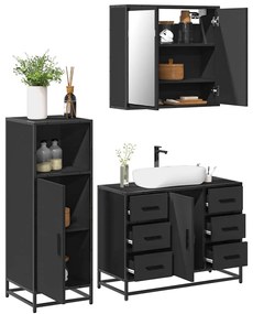 Set Mobili Da Bagno 3 Pz Nero İn Legno Multistrato /