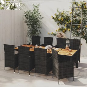 Set da Pranzo da Giardino 9 pz con Cuscini in Polyrattan Nero