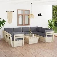 Set Divani da Giardino su Pallet 9 pz con Cuscini Legno Abete cod mxl 42131