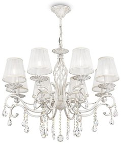 Lampadario Shabby Chic Grace Metallo Bianco 8 Luci Diffusori Bianchi