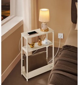 Tavolino laterale con presa elettrica integrata e porte USB ROD bianco/crema