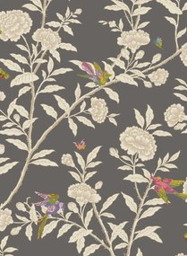 Cole & Son Carta da parati Roseberry with Birds - Soft Charcoal