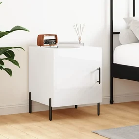 Comodino Bianco Lucido 40x40x50 Cm İn Legno Multistrato /