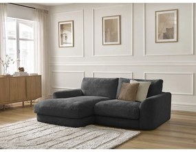 Divano angolare nero (con penisola a sinistra/con chaise lounge) con rivestimento in ciniglia Leonore – Bobochic Paris