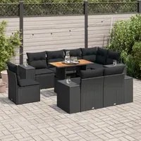 Set Divani da Giardino 9 pz con Cuscini Nero in Polyrattan 3327387