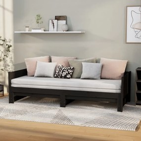 Dormeuse Estraibile Nera İn Legno Massello Di Pino 2x(80x200)cm /
