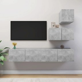 Set Di Mobili Porta Tv 4 Pz Grigio Cemento İn Legno Multistrato /