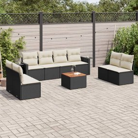 Set Divani da Giardino 9 pz con Cuscini Nero in Polyrattan