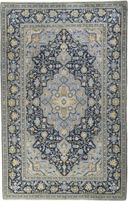 Kashan Tappeto 350x230 Blu (Iran) Annodato A Mano