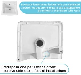 Lavatoio in ceramica 61x61 cm ad incasso per mobile modello Revine