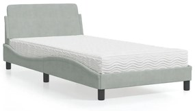 Letto con materasso grigio chiaro 100x200 cm in velluto