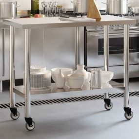 Tavolo Da Lavoro Cucina Con Ruote 110x55x85 Cm İn Acciaio Inox /