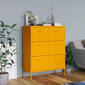 Cassettiera Giallo Senape 80x35x101,5 Cm İn Acciaio /