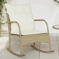 Sedia a Dondolo da Giardino con Cuscini in Polyrattan Beige 369022