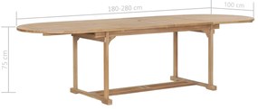 Tavolo da Giardino Allungabile 180-280x100x75cm in Teak Ovale
