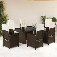 Set da Pranzo da Giardino 7pz con Cuscini in Polyrattan Marronecod mxl 111273