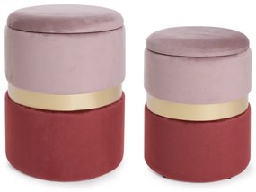 Set di 2 pouf contenitore POLINA in velluto rosa-rosso