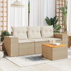 Set Divano da Giardino 4 pz con Cuscini Beige in Polyrattan