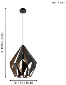 Eglo 49878 - Lampada a sospensione CARLTON 1 1xE27/60W/230V