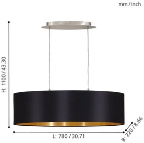 Eglo 31611 - Lampadario a sospensione con filo MASERLO 2xE27/60W/230V