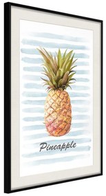 Poster  Pineapple on Striped Background  Cornice Quadri Cornice nera con pass-partout, Larghezza x Altezza Home decor 20x30