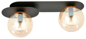 Plafoniera Minimal 2 Luci Teia In Acciaio Nero E Sfere Vetro Ambra