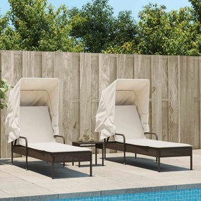 Lettini Prendisole 2 Pz Con Baldacchino E Tavolino Polyrattan /