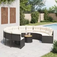 Divano Giardino con Tavolo e Cuscini Circolare Nero Polyrattan 3318548