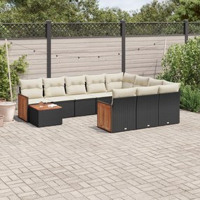 Set divani da giardino 11 pz con cuscini in polyrattan nero