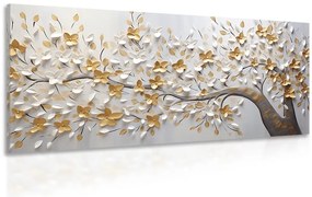 Stampa su tela – Albero con fiori bianco-dorati
