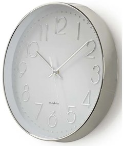 Nedis CLWA015PC30SR - Orologio da parete 1xAA bianco/argento