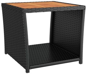 Set Mobili Giardino 3pz Nero Polyrattan e Legno Massello Acacia