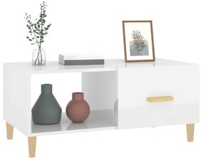 Tavolino Salotto Bianco Lucido 89,5x50x40 cm Legno Multistrato