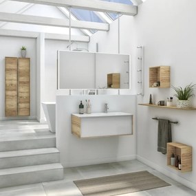 Mobile da bagno sospeso sotto lavabo L 90 x H 33 x P 48 cm quercia di campagna laccato lucido, 1 cassetto SENSEA Neo