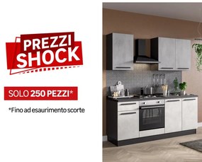 Cucina montata Dora bianco e grigio chiaro, lavello a destra, L 195 cm, completa di: cappa a camino, piano cottura a gas e forno