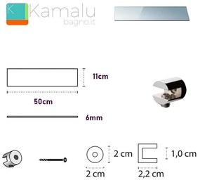 Kamalu - ripiano bagno 50cm in vetro vitro-140
