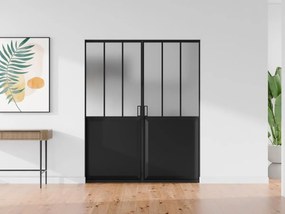 Porta scorrevole doppia atelier con sistema a incasso 2xH205xL93cm Nero e Vetro temperato smerig. - ARTISTO II