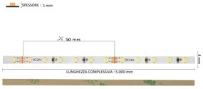 Striscia LED 4mm Professional 2216/120 - IP20 - 10W/m - 5m - 24V Colore Bianco Naturale 4.000K