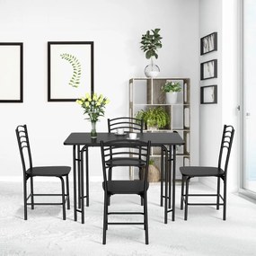 Costway Set tavolo da pranzo 5 pezzi con gambe in metallo, Tavolo rettangolare da cucina e sedie per 4 persone 107x70x75cm