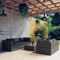 Set Divani da Giardino 6 pz con Cuscini in Polyrattan Grigio 3101493